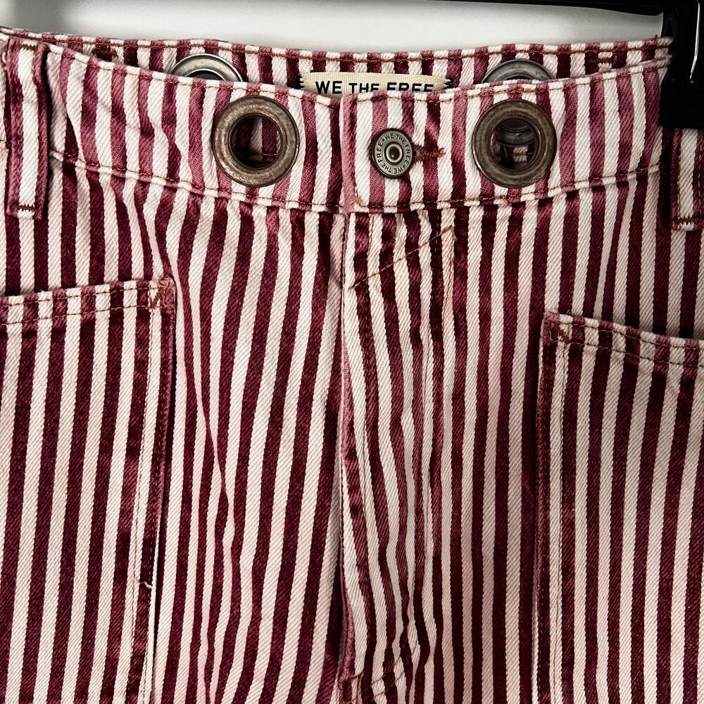 NWT FLAW We The Free Moxie Railroad Stripe Barrel Jeans | Red Berry | Size 30 - Picture 4 of 9